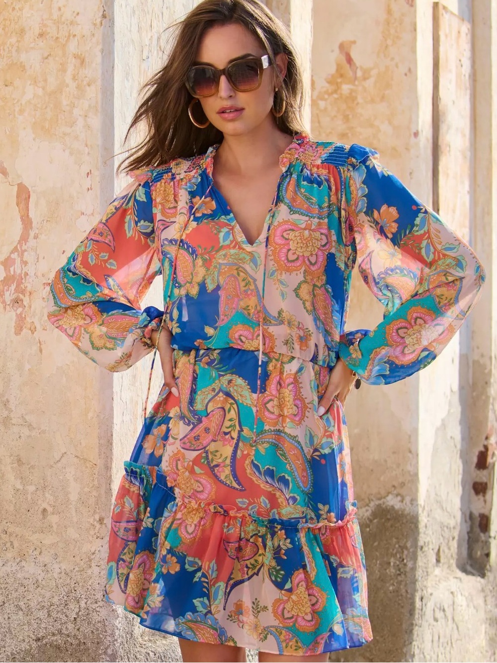 Boston Proper Paisley Patches Peasant Dress XL NWOT